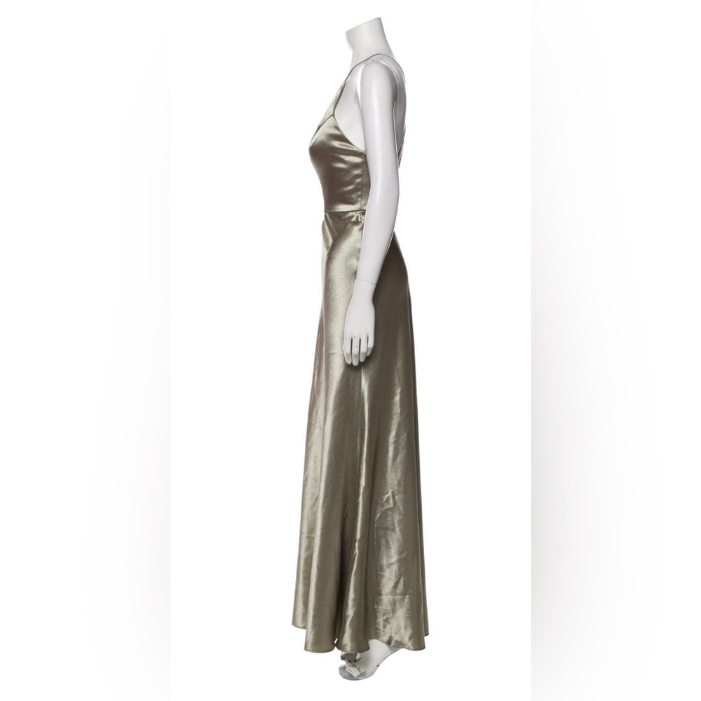 Jenny Yoo Silver Satin Halter Maxi Dress SZ 6 Formal Gown Elegant - Picture 4 of 10
